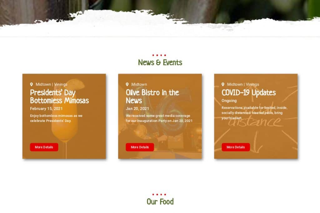 restaurant website for olive bistro